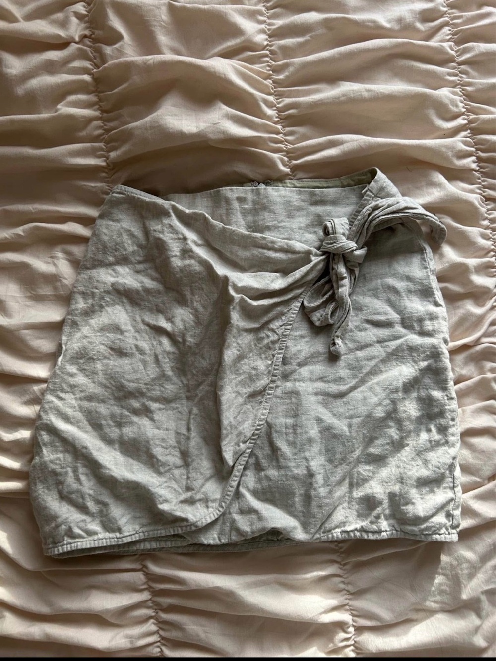 Aritzia Light Gray Linen Wrap Mini Skirt